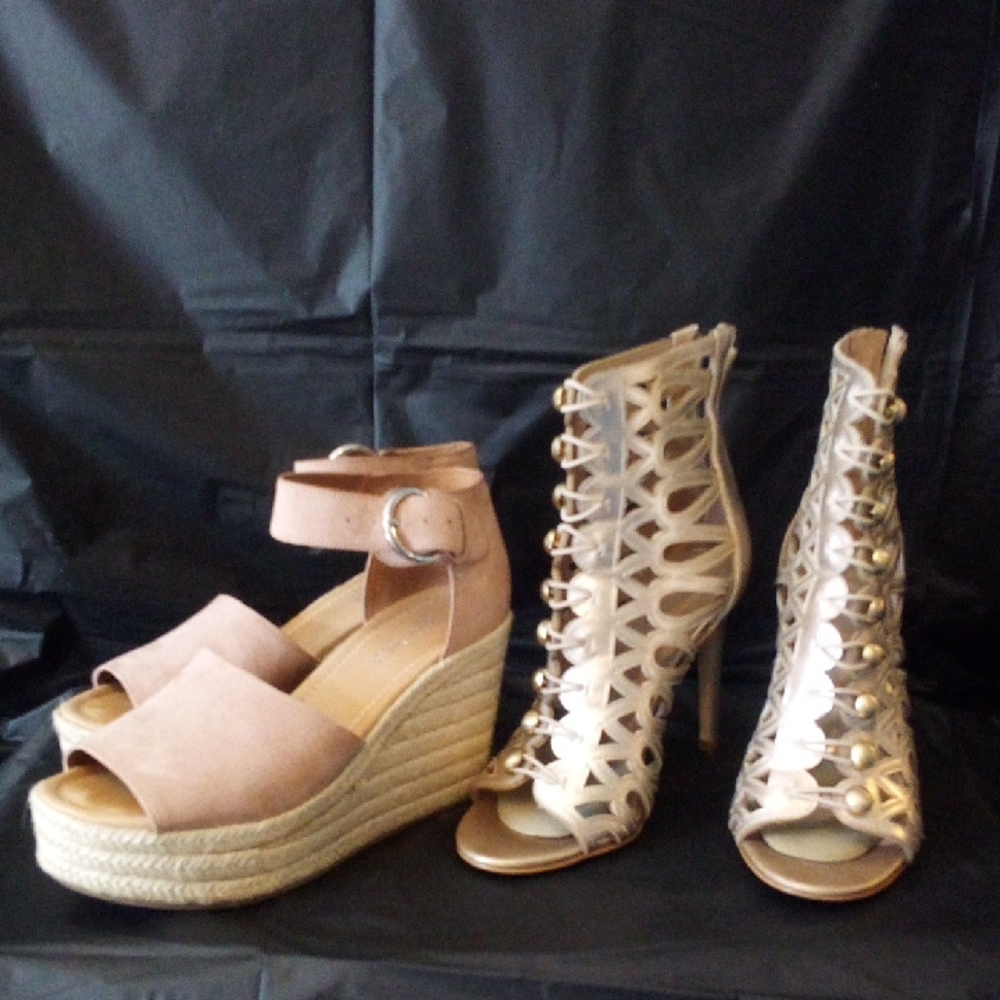 Espadrilles 4" And Gold Lattice Cage Boots - Size 8 Great Condition Vegan Ec fri